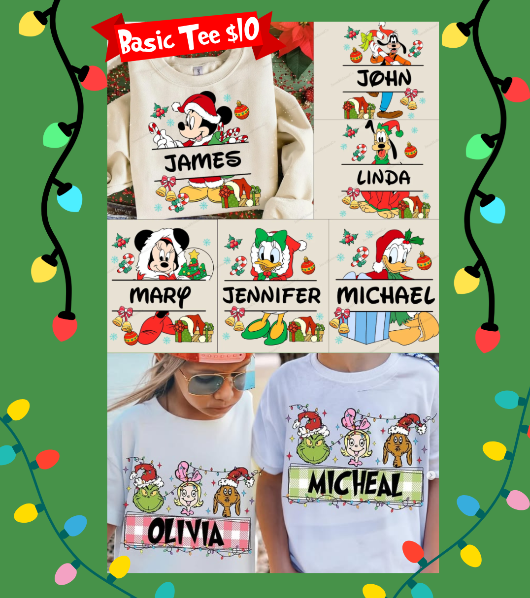 Christmas Basic White TEE with personalization Youth