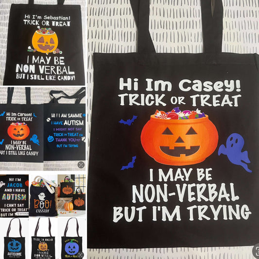 Autism awareness Halloween trick or treat tote bags