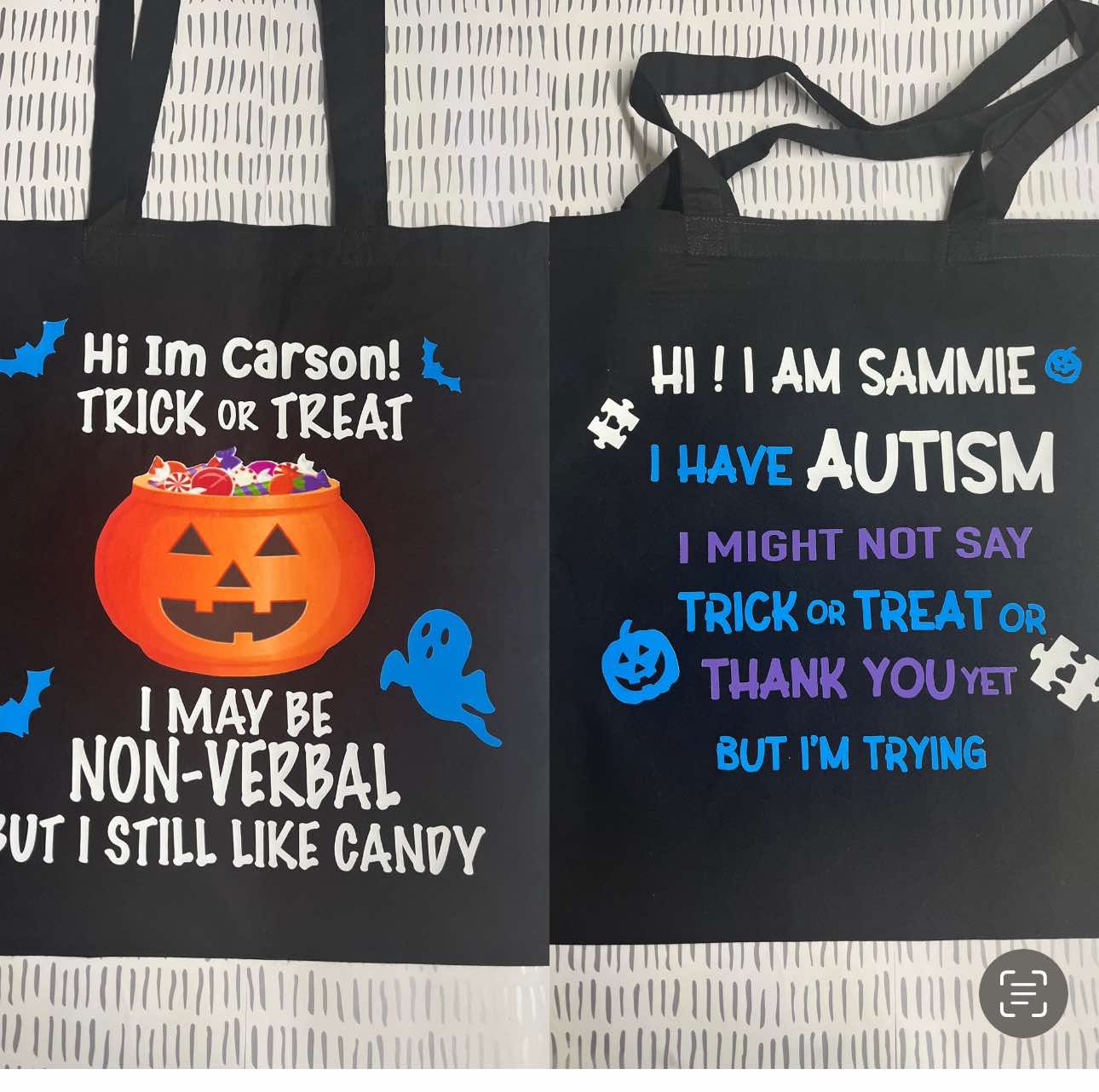 Autism awareness Halloween trick or treat tote bags