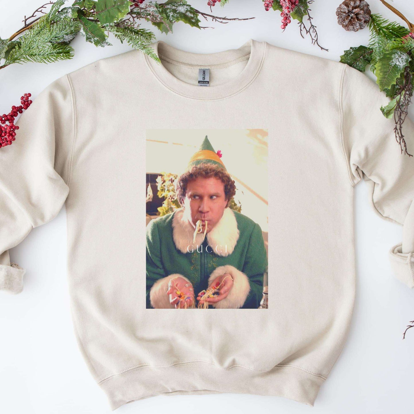 My favorite elf, elf eating spaghetti t shirt or sweater, elf sweater, christmas elf sweater, elf t shirt elf sweater