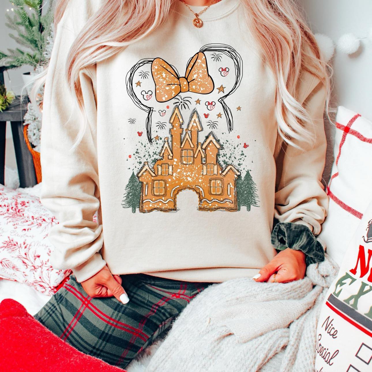 Christmas castle minnie ear sweater, castle minnie ears christmas sweater, gingerbread castle sweater