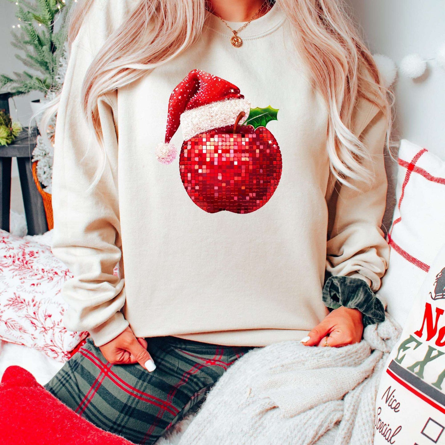 Teacher Santa Apple Christmas sweater or t shirt, fauz sequin christmas sweater, Teacher christmas apple t shirt