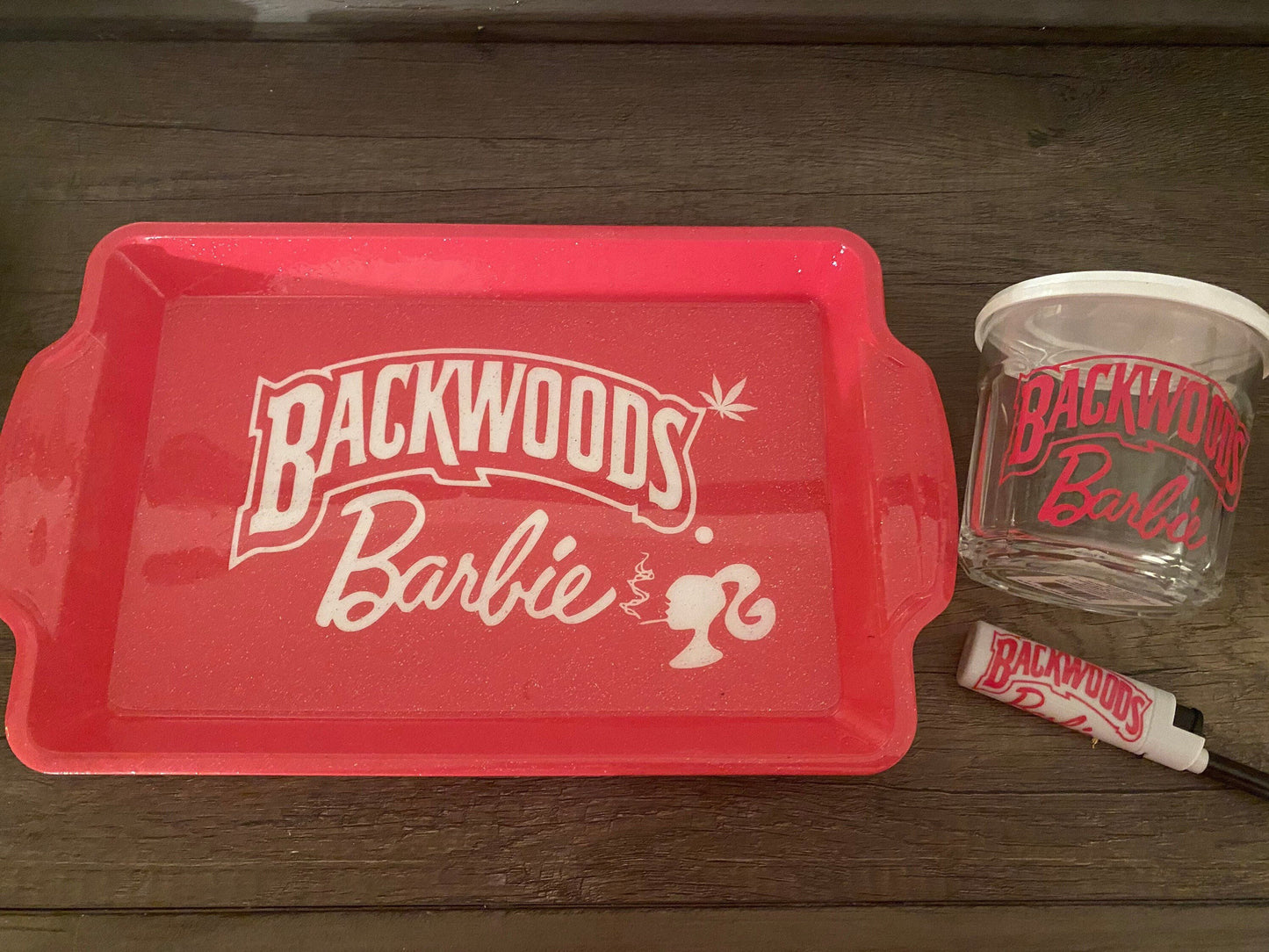 Backwoods Barbie rolling tray cute pink glitter bundle